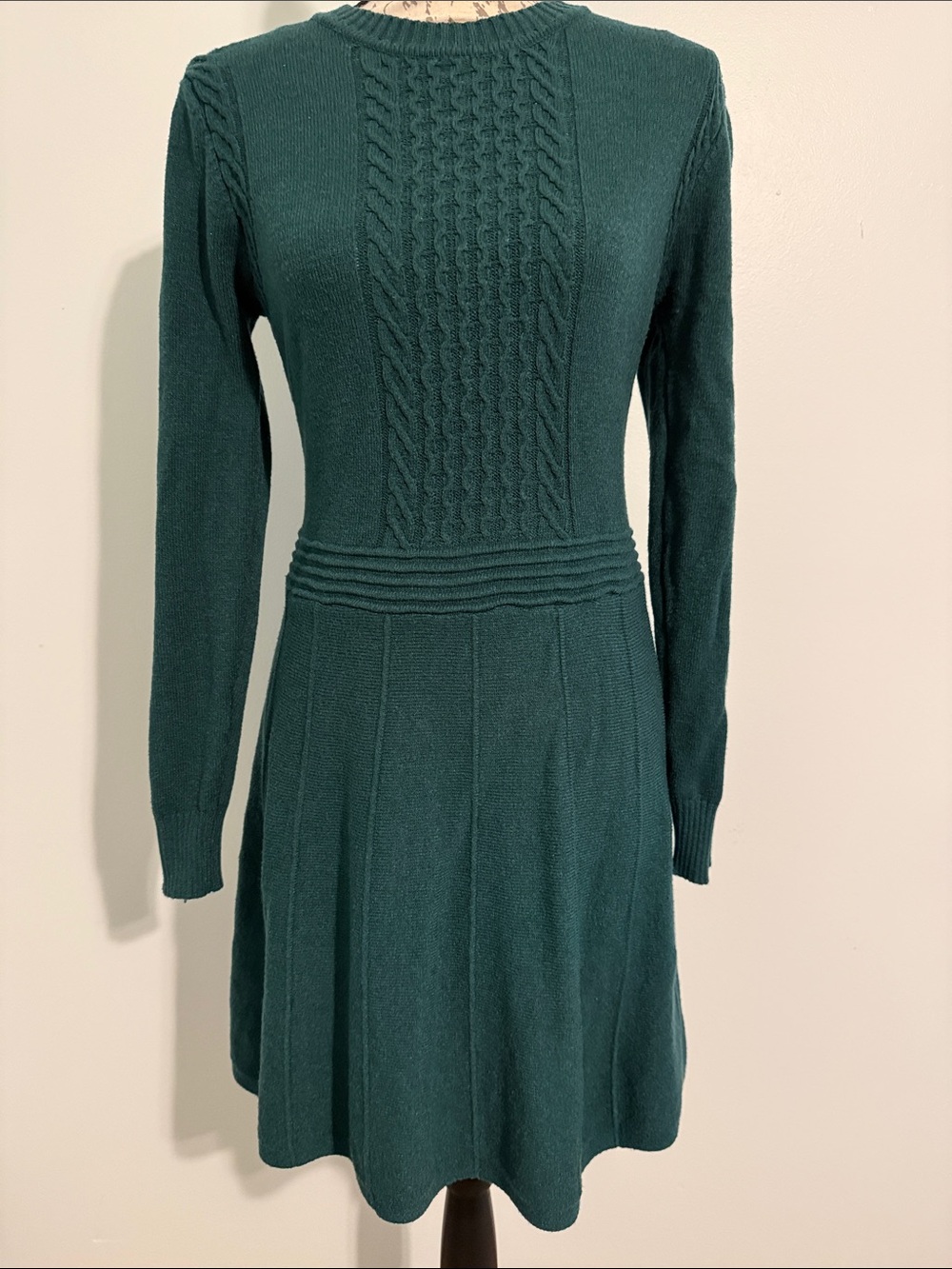 SHEIN Forest Green Cable-Knit Long Sleeve Dress